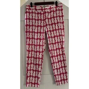 Women’s Pappagallo Pink White Pineapple Print Cropped Chino Pants Size 10